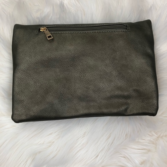 Bamboo Metal Detail Metallic Charcoal Large Clutch - Picture 4 of 7